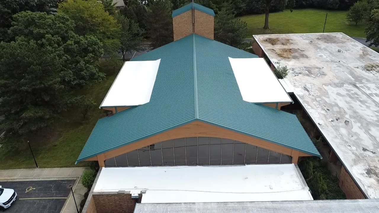 Project Metal Roof Restoration and TPO Flat Roof Installation at a Northbrook Church image
