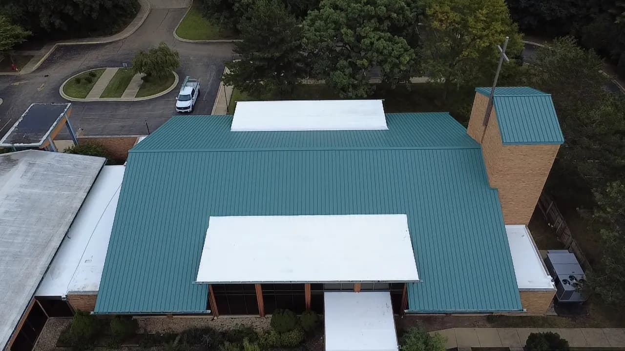 Gallery photos for Metal Roof Restoration and TPO Flat Roof Installation at a Northbrook Church: Image #1